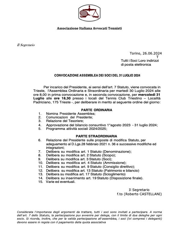 Assemblea dei Soci AIAT - Trieste 31 luglio 2024